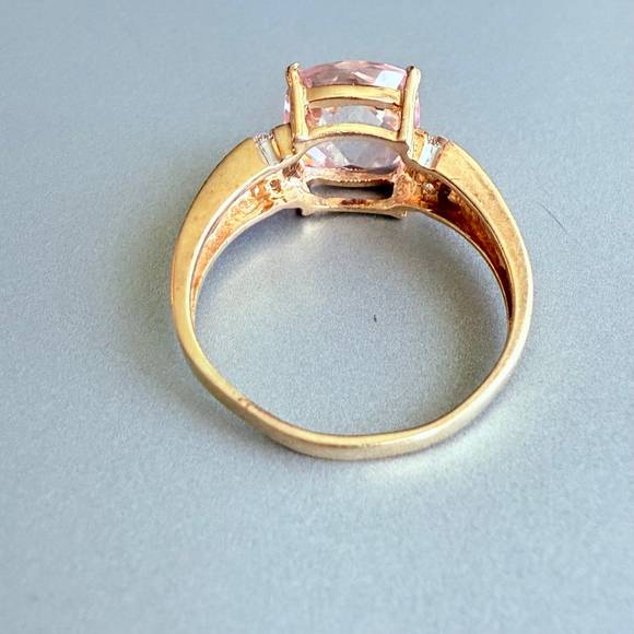 Estate 14K Solid Yellow Gold 4.6 CT Natural Pink Topaz Diamond Chatelaine Ring - Picture 5 of 12